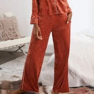 Aerie Pajama Pants Womens XS Red Crushed Velvet High Waisted Lounge Y2K Cozy
